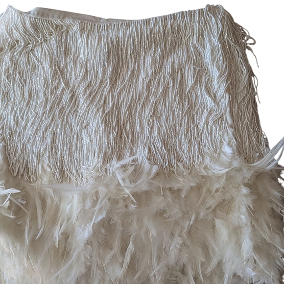 Nadine Merabi Sara Beaded Fringe Feathered Skirt Size M/6 - Picture 3 of 13